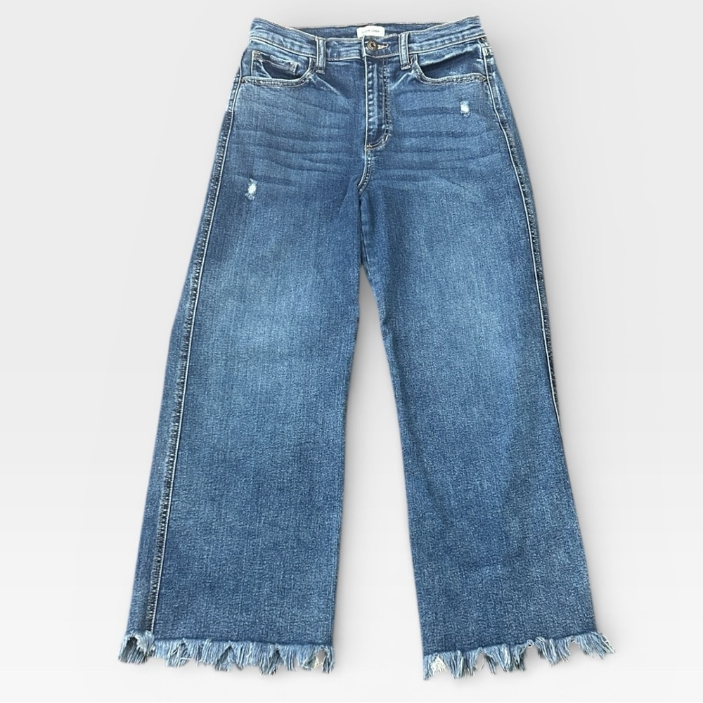 Sneak Peek Wide Leg High Rise Cropped Fringe Hem Denim Jeans Women’s Size 27 - Picture 7 of 10